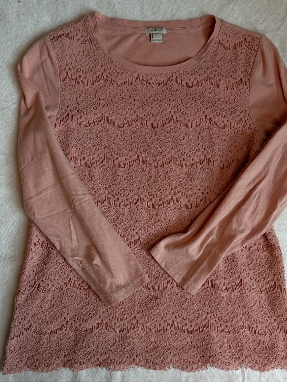 J. Crew Lace-Front 3/4 Sleeve Top in Dusty Rose